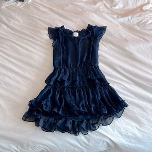 Misa Los Angeles Navy Blue Ruffle Mini Dress